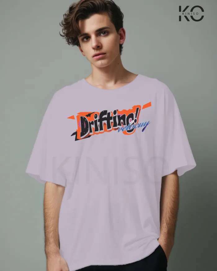 Image of Light Purple color drop shoulder t-shirt with Brooklyn Racing Drifting Print for men at reasonable price
